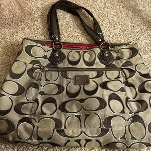 Grey cloth coach handbag